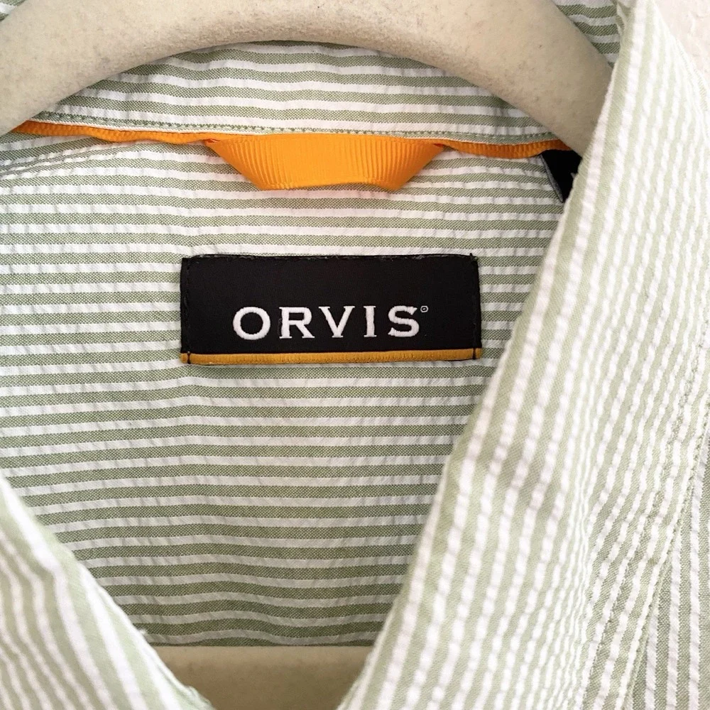 Orvis Mens‎ Classic Collection Seersucker Green Short Sleeve Button Up Shirt M